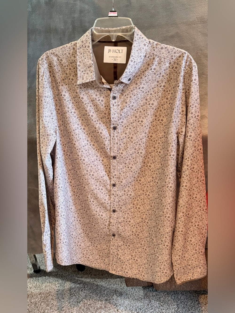 JB Holt Men’s Long-Sleeve Button-Down Shirt in Light Beige Floral Print